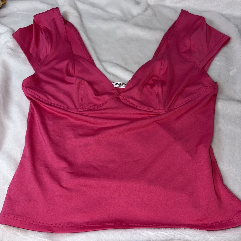 Zeagoo Hot pink sweetheart neckline bustier crop Top Med Seamed Cups Y2K EUC